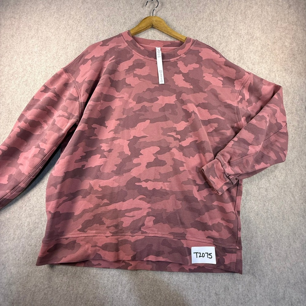 Lululemon‎ Perfectly Oversized Crewneck Brier Rose Pink Camo Sweatshirt Size 8